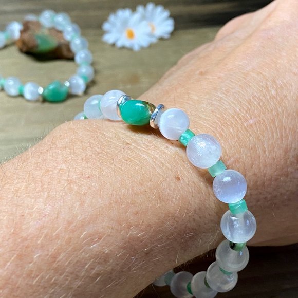 Selenite with Chrysoprase Bracelet - Picture 2 of 4